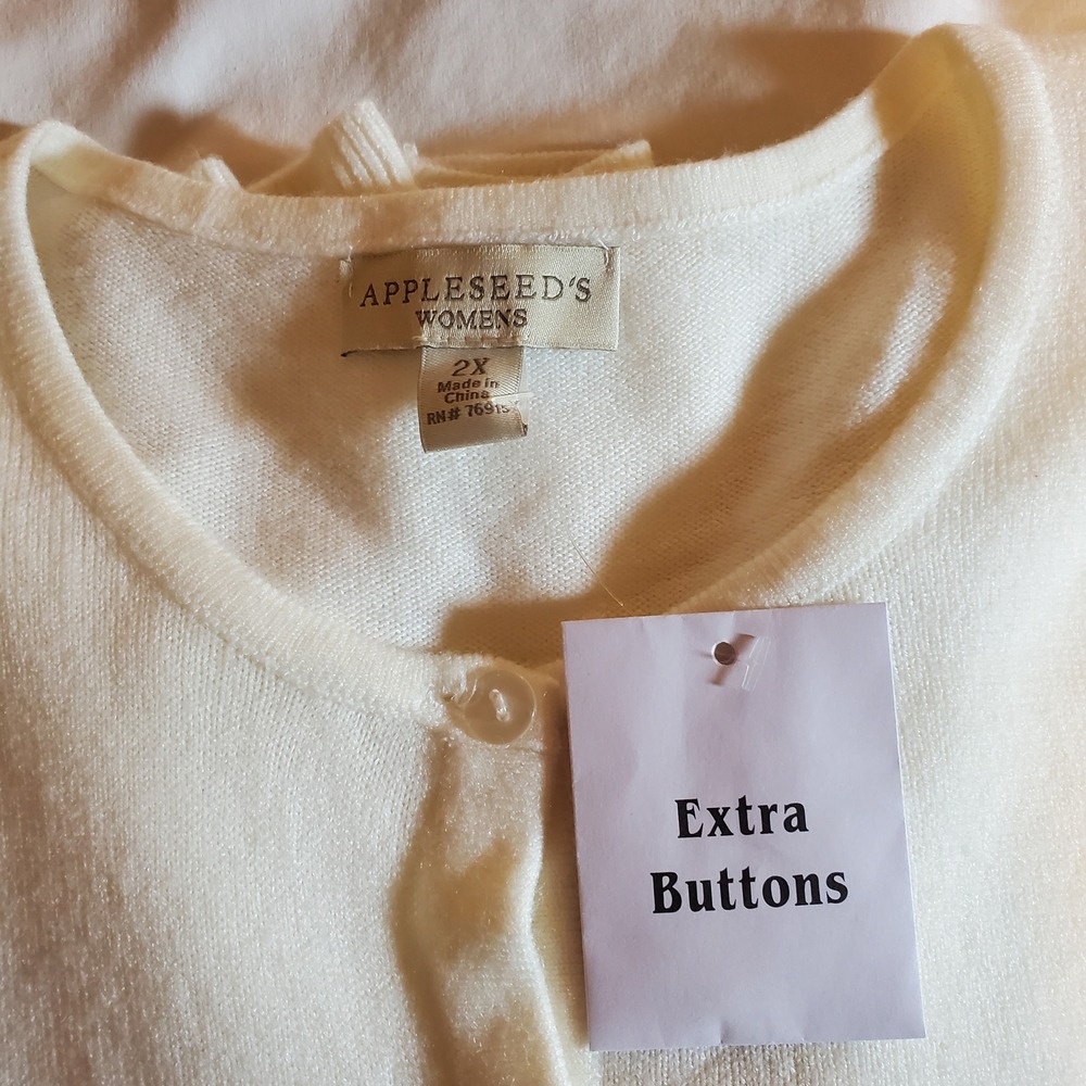 Appleseeds Womens Ivory Cream Button Up Cardigan Sweater A26706 Plus Size 2X